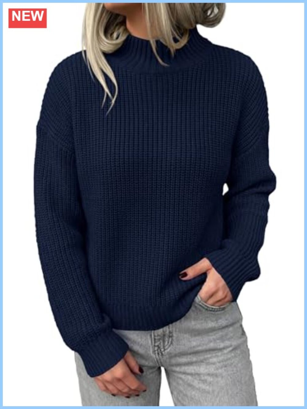 Chunky Knit Mock Turtleneck Pullover Sweater Relaxed Fit
